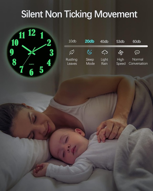 12'' Wall Clock Large Luminous Quartz Night Light Glow In The Dark Silent Home gallery