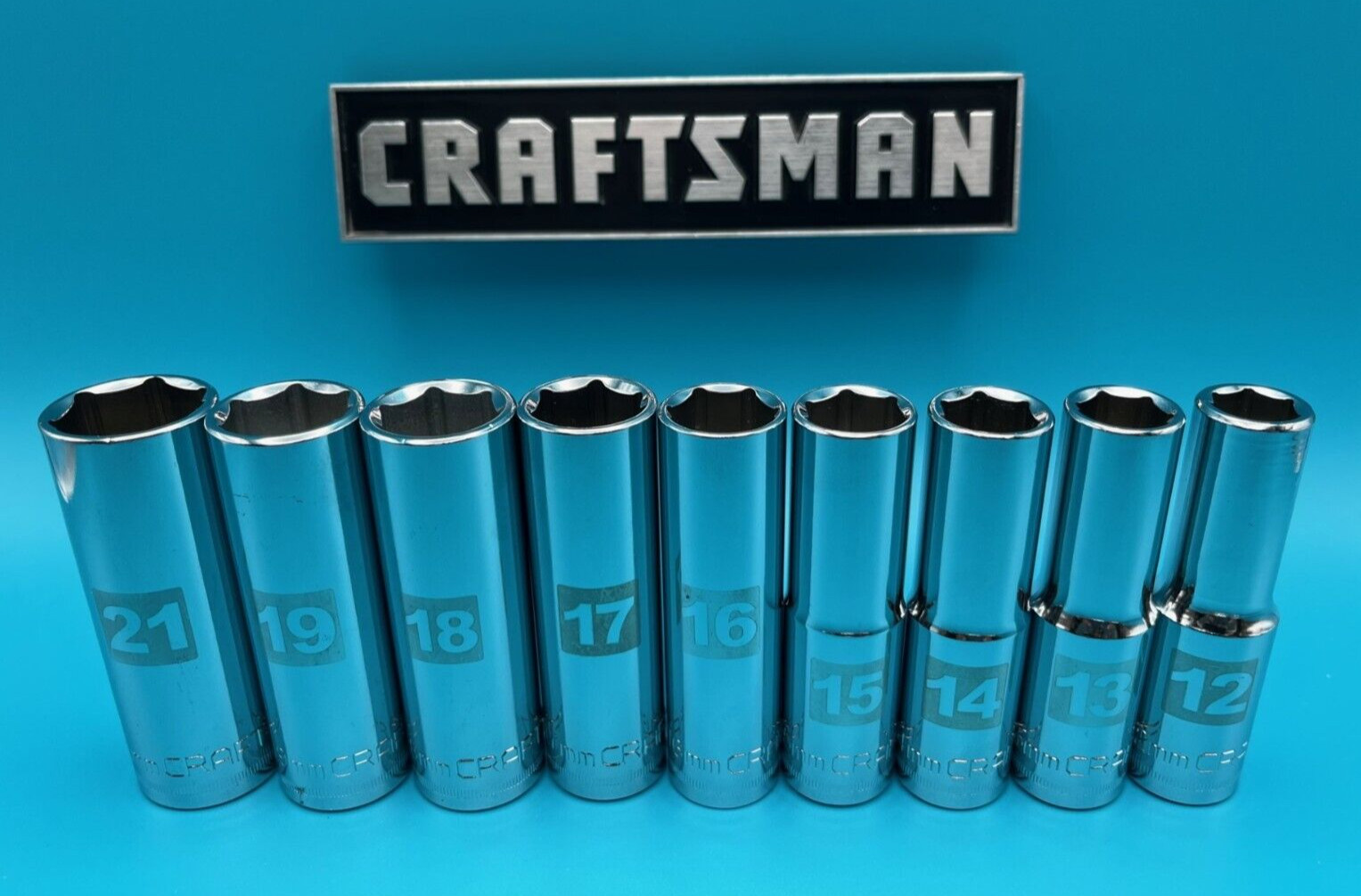 NEW CRAFTSMAN 9pc 1/2" Drive DEEP METRIC 6 point socket set ! (12-21mm) gallery