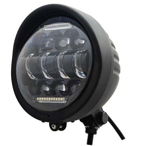 Matt Black Motorcycle LED Headlight 5.75" with Visor gallery