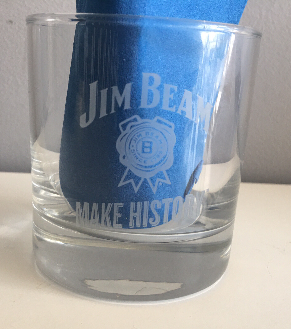 NEW Jim Beam "Make History" RARE Whiskey Rocks Glass Etched Heavy Base FREE SHIP gallery