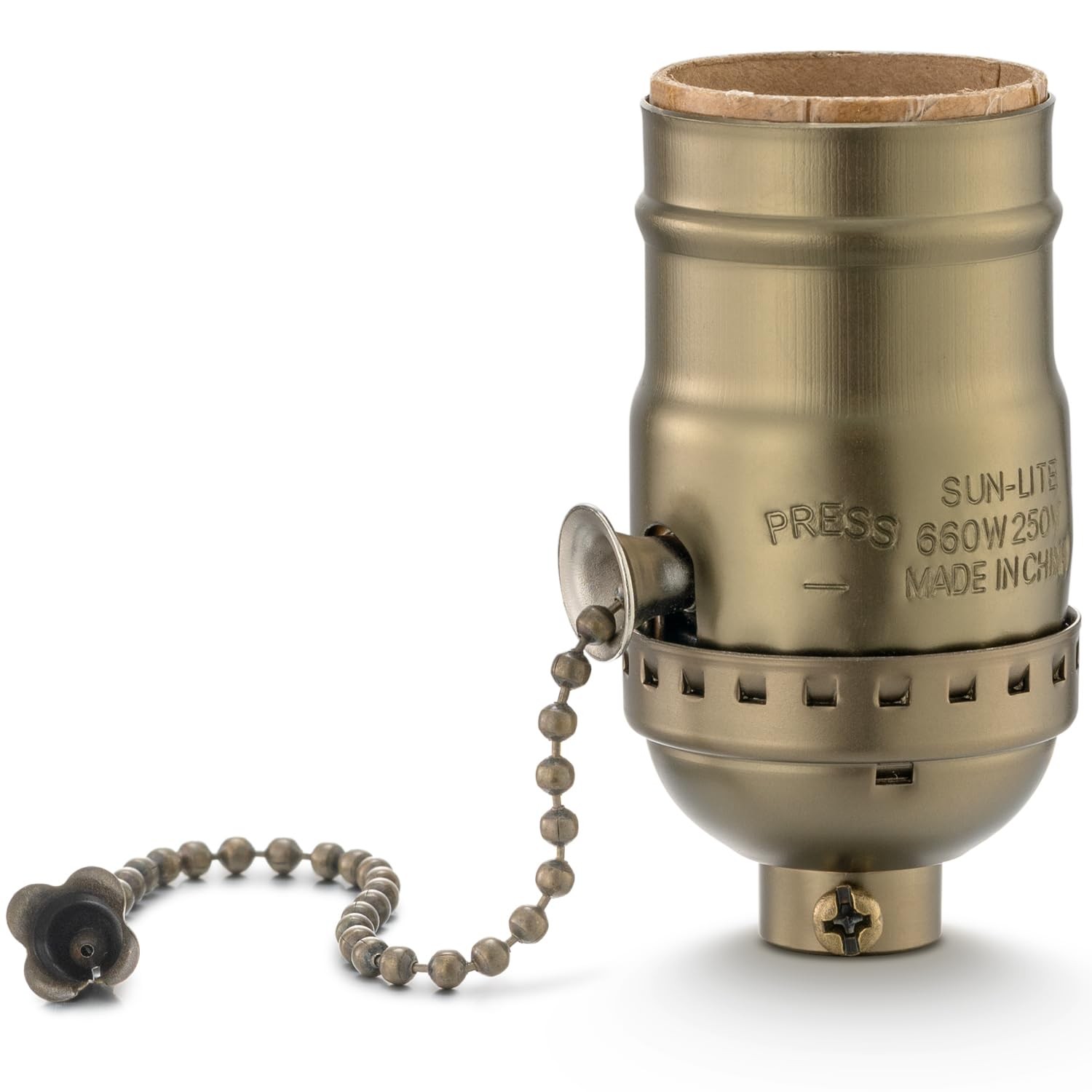 Pull Chain Lamp Socket Replacement, E26 Standard Threaded Base, Antique Brass gallery