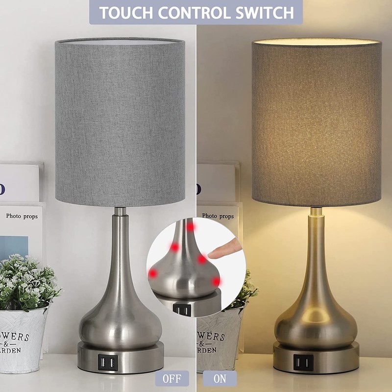 Set of 2 Touch Nightstand Bedside Table Lamp w/ USB Ports Bedroom Living Room gallery