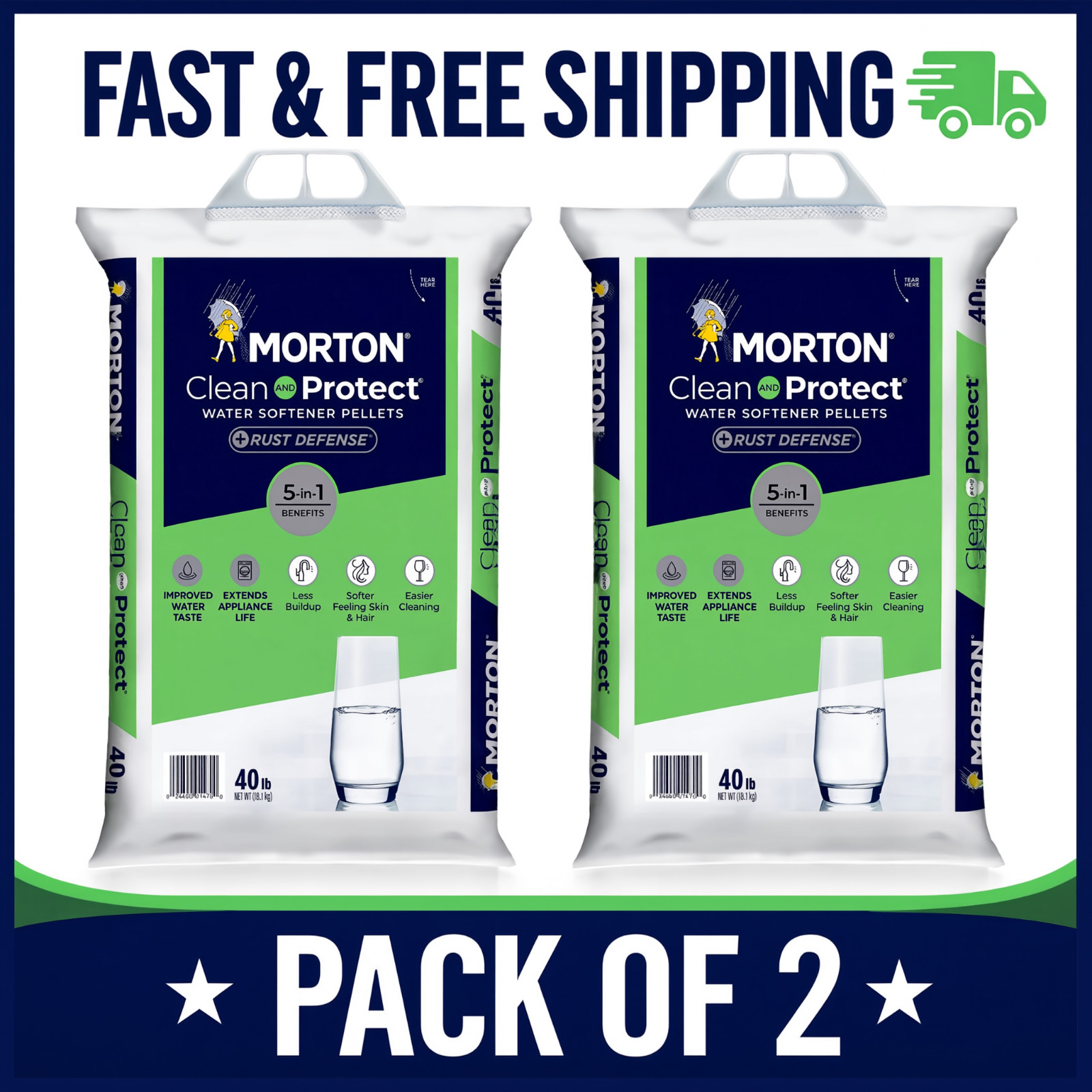 Morton Clean Protect Plus Rust Defense Water Softener Salt Pellets, 40 LB,2 PACK gallery