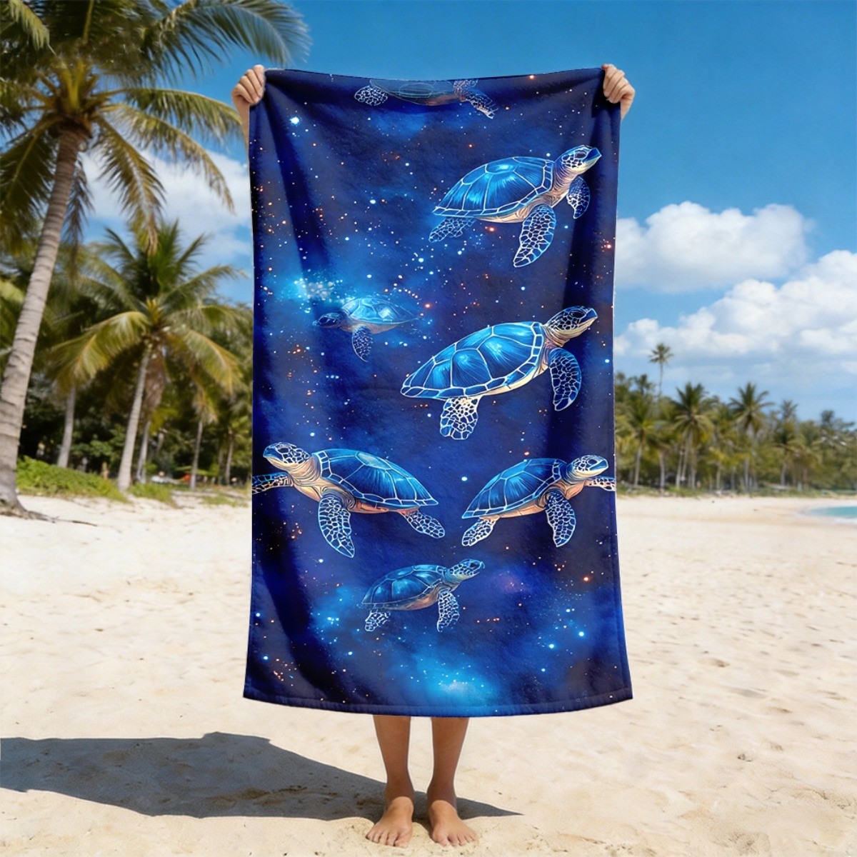 Starry Night Sea Turtle Pattern Quick Dry Absorbent Beach Towel Unisex Portable❀ gallery