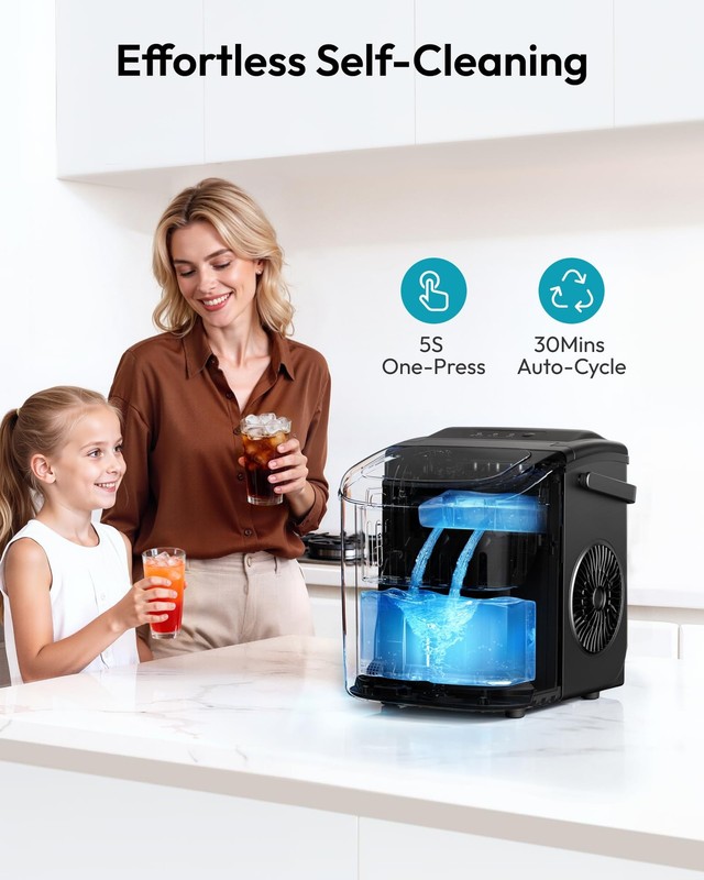 EUHOMY Countertop Ice Maker Machine with Handle 26lbs in 24Hrs 9 Ice Cubes Ready gallery