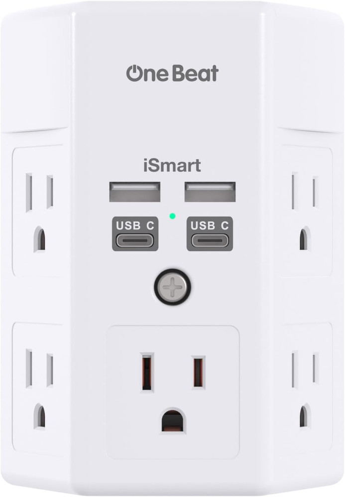 Surge Protector Wall Outlet Extender, 5 Outlets & 4 USB Ports (2 USB-C), 1680J,