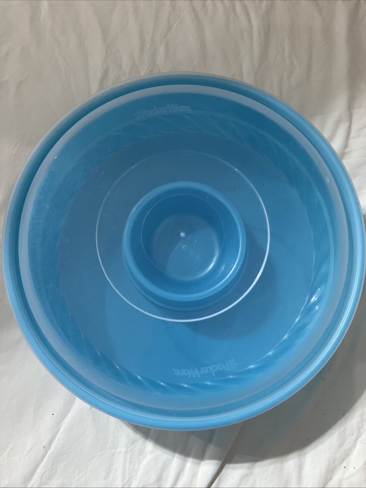 Packerware Large Veggie Fruit Bowl w/Lid 13” Diameter Blue Made In USA gallery