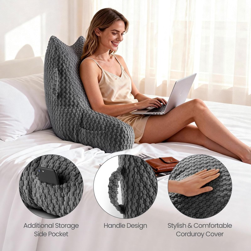 Standard Reading Pillow for Bed Sitting Up, Backrest Pillow with Shredded Mem... gallery