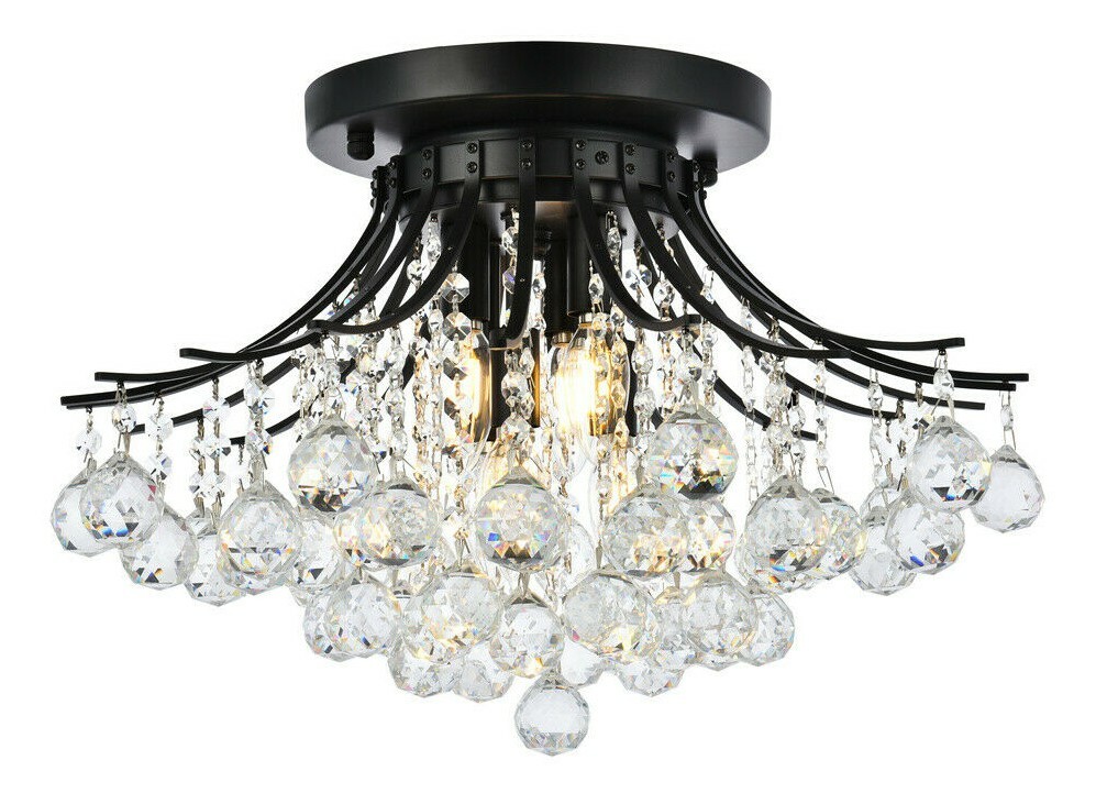 Dining Room Kitchen Bedroom Hallway Crystal Flush Mount Light Fixture Black 19" gallery