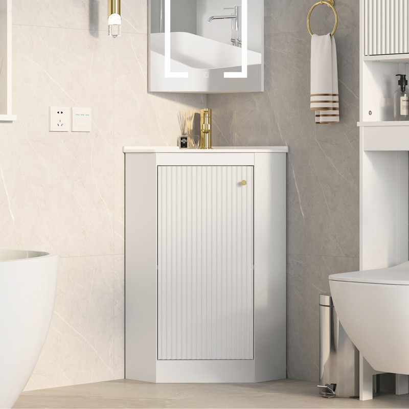 Modern 24" Corner Vanity Sink Basin Combo Bathroom Storage Cabinet Freestanding gallery