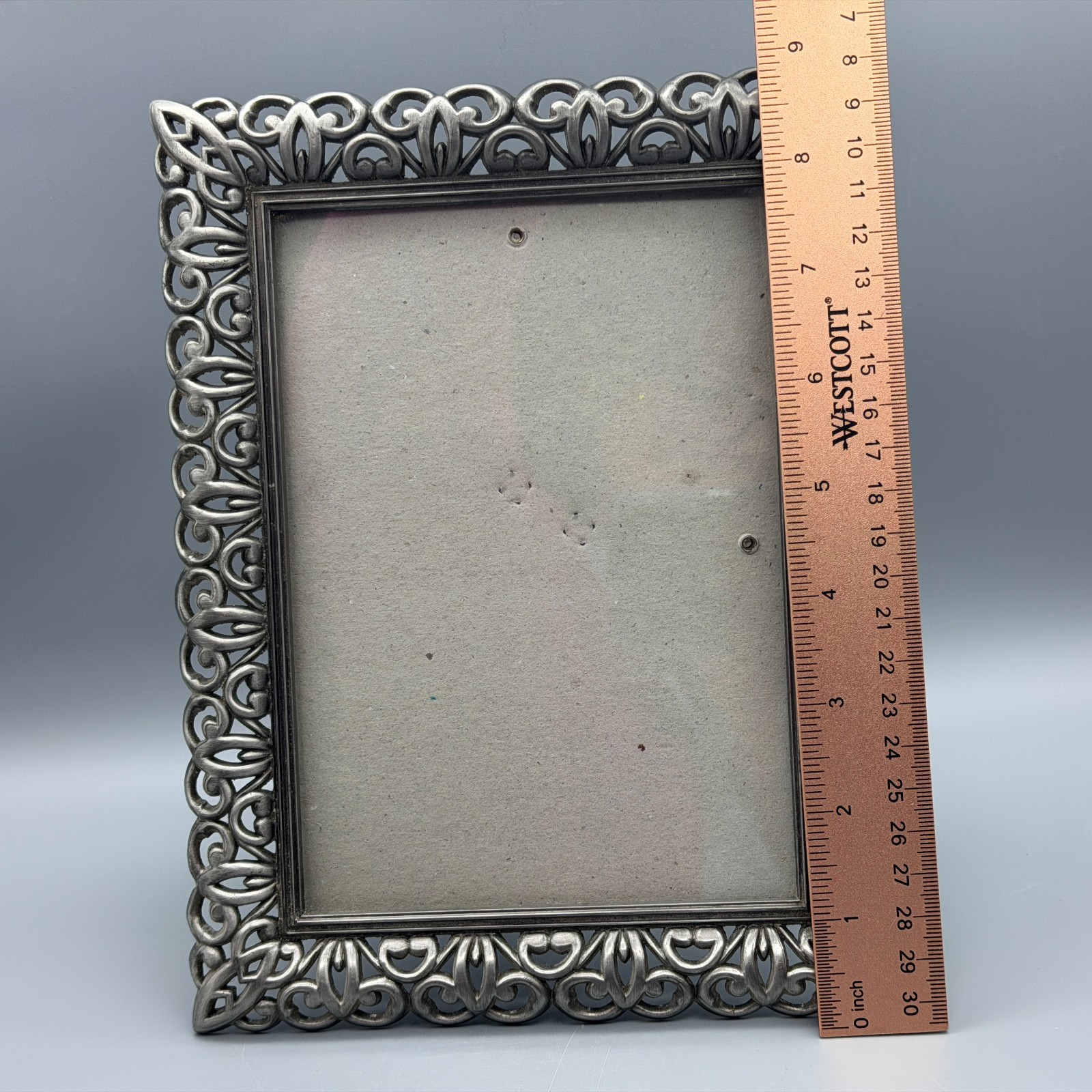 Sixtrees Pewter Picture Frame Ornate 5x7" portrait or landscape stand or hang gallery