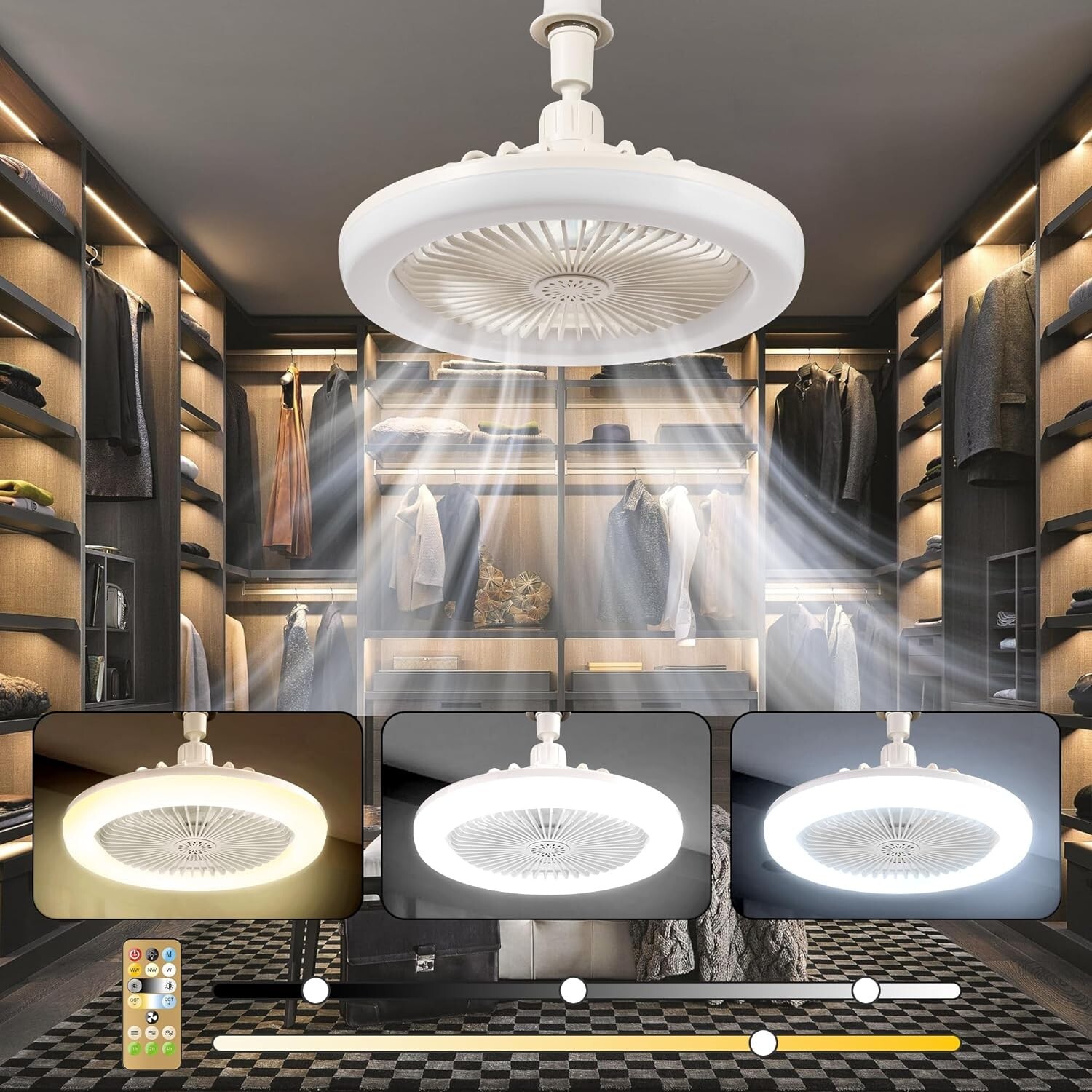 10" Adjustable E27 Socket Ceiling Fan Light 3-Color Temp LED Chandelier w/Remote gallery
