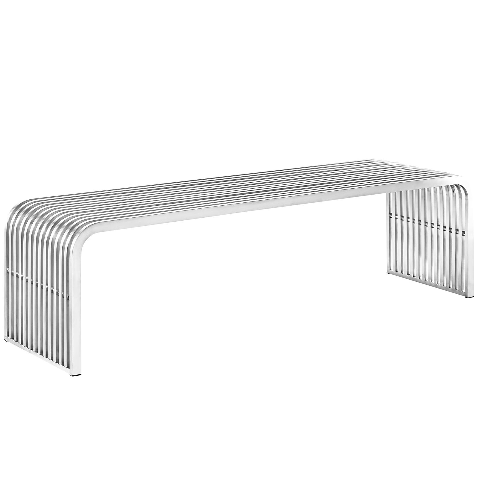 Modway Pipe Contemporary Modern Stainless Steel Metal Bench, 60" gallery