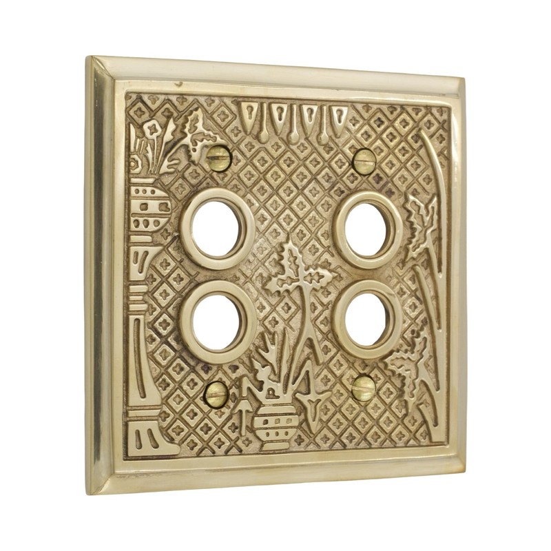 Victorian Style Double Gang Push Button Switch Plate Solid Thick Brass gallery