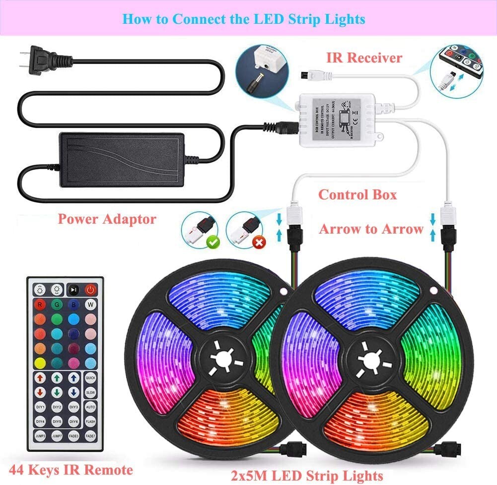 32ft LED Strip Lights Remote Control Bedroom Waterproof for Indoor Outdoor Use gallery