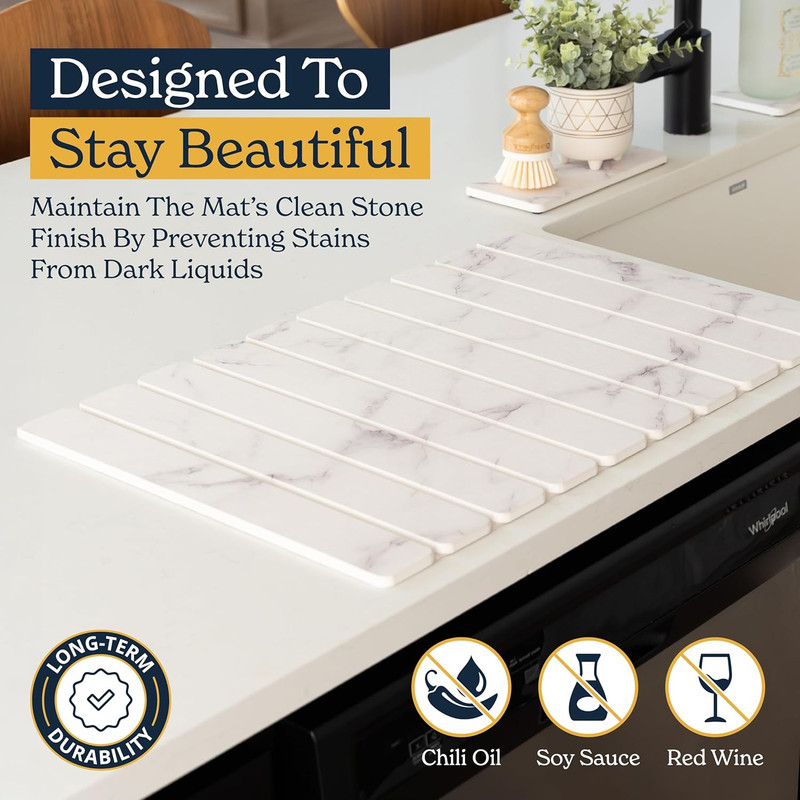 3-Pack Stone Dish Drying Mat Set Includes 1 Large 24”X16” & 2 Small 4”X9” for Ki gallery
