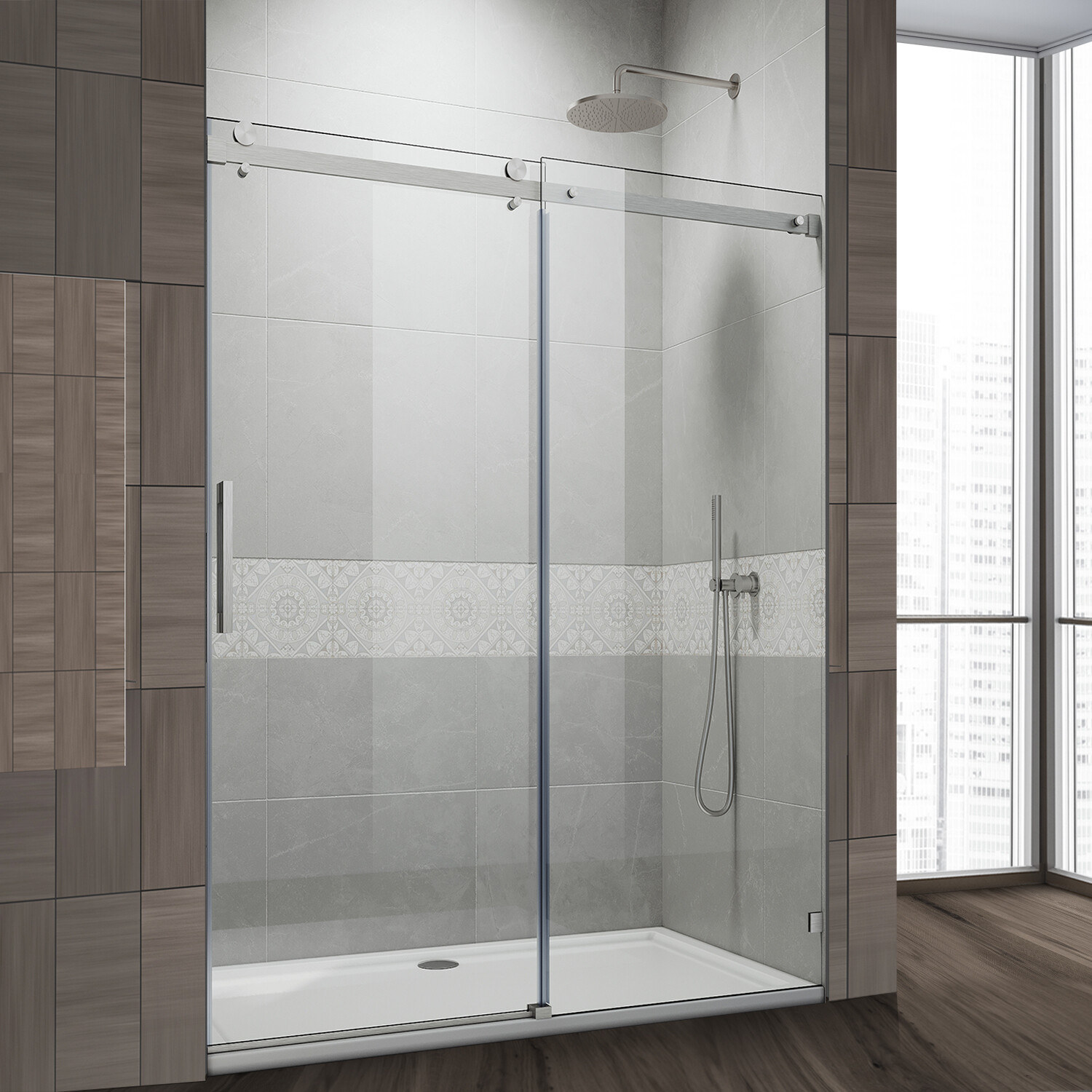60"W X 72"H Frameless Sliding Shower Door Enclosure 5/16" Tempered Clear Glass gallery