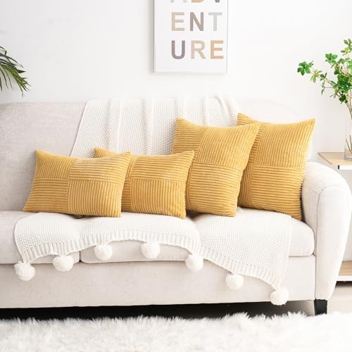 Corduroy Patchwork Throw Pillow Covers 18" x 18" (Pack of 2) Mustard Yellow gallery
