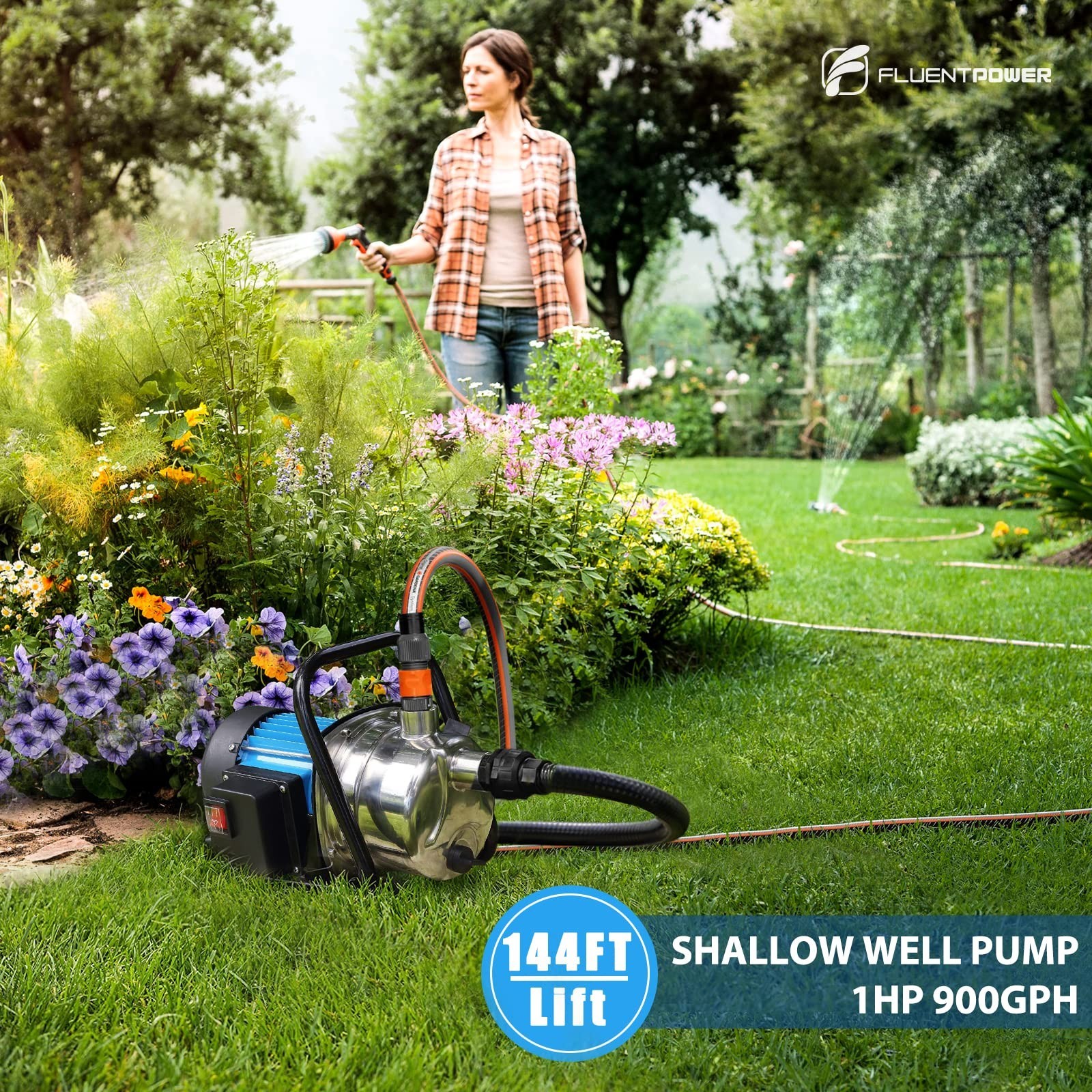 FLUENTPOWER 1HP Portable Garden Transfer Pump, 900GPH Electric Sprinkler Boos... gallery