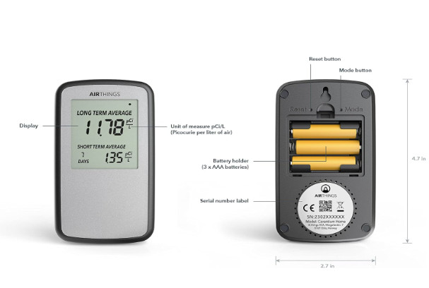 Airthings Corentium Home 223 Digital Radon Detector, Black/Gray, portable gallery