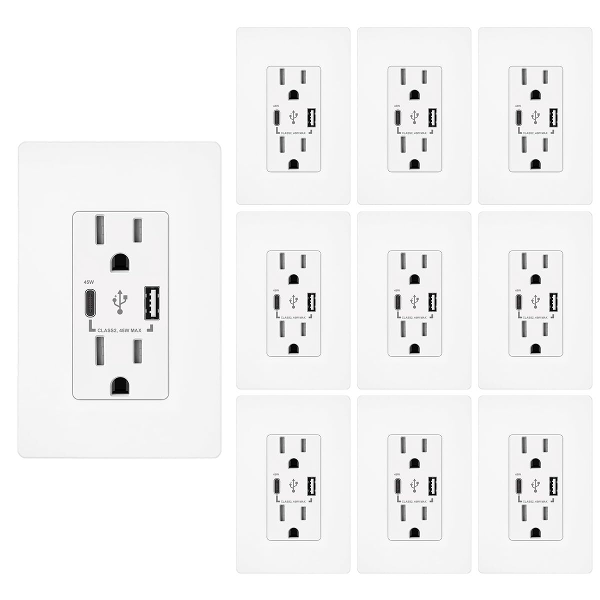 USB C Outlet PD,45W Power Delivery Decora Receptacle,15Amp Tamper Resistant,4.8A gallery
