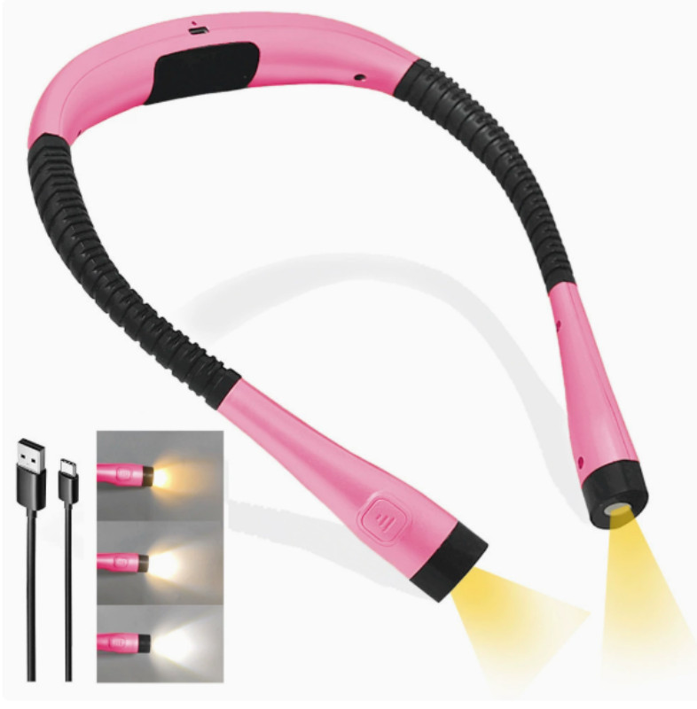 NEW Pink USB Rechargeable LED Neck Light Book Light Reading in Bed Camping gallery