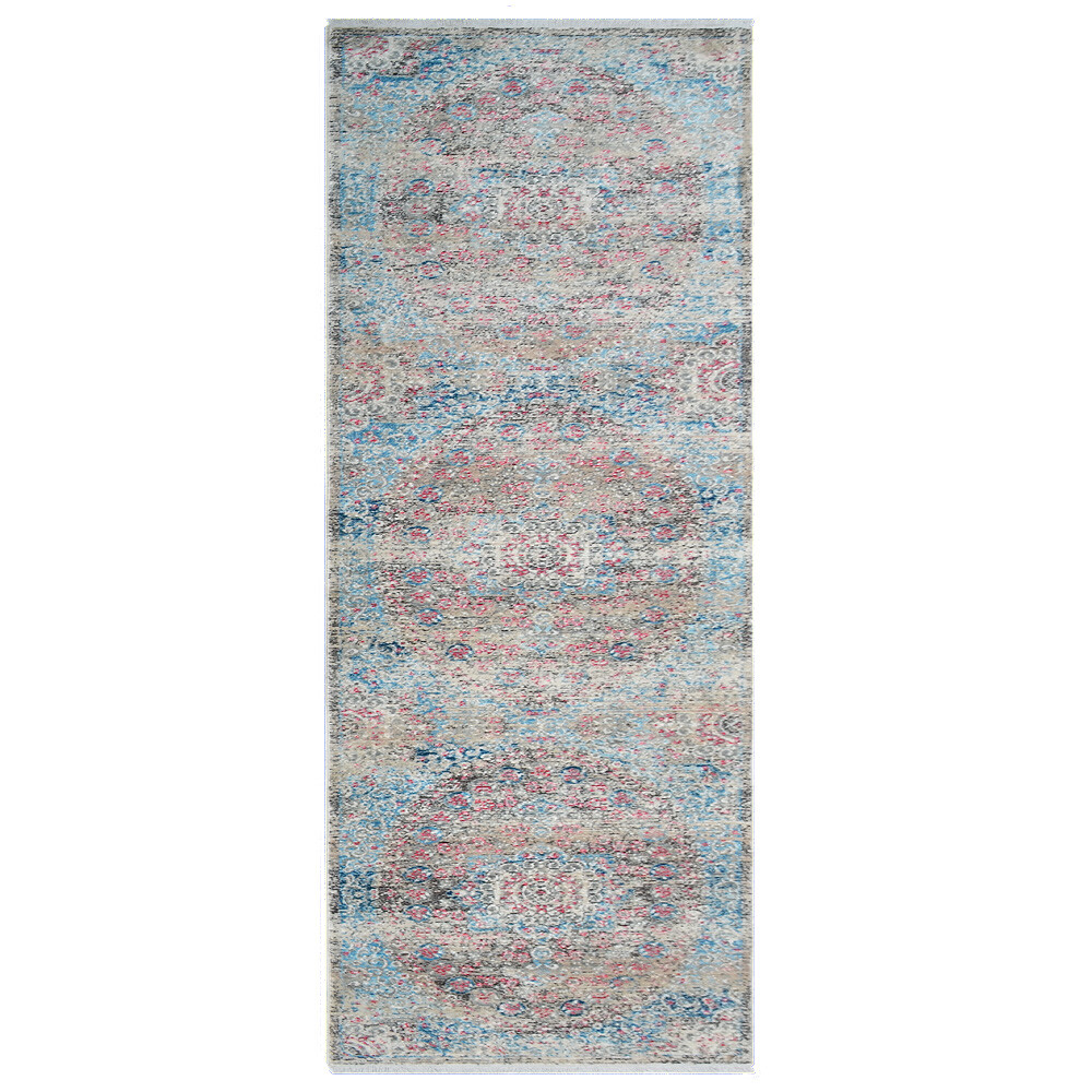 Machine Woven Cross Weave Polyester 2'6x9'10 Runner Area Rug Oriental Beige Blue gallery