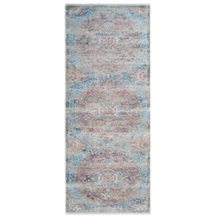 Machine Woven Cross Weave Polyester 2’6×9’10 Runner Area Rug Oriental Beige Blue