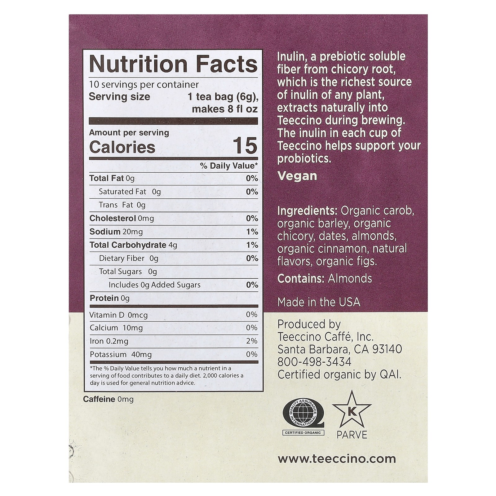 Roasted Herbal Tea, Snickerdoodle, Caffeine Free, 10 Tea Bags, 2.12 oz (60 g) gallery