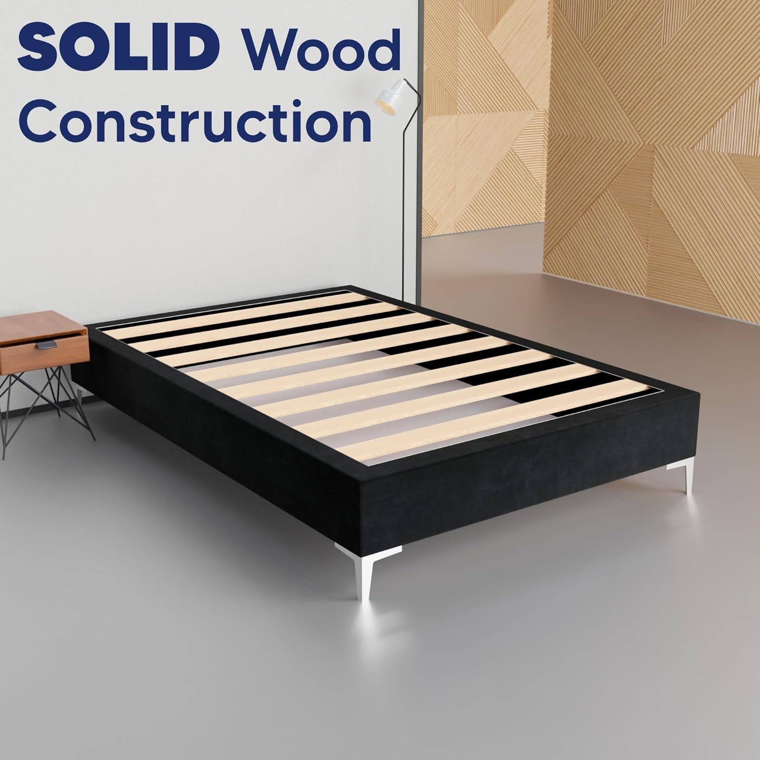 15" Velvet Platform Bed, Queen, Stylish Design, No Box Spring Needed gallery
