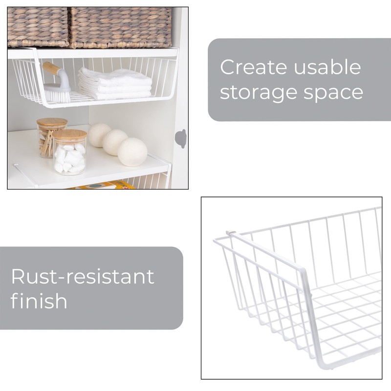Wire Under-Shelf Storage Baskets,Cabinet and Pantry Shelf Organizer,2 Pack,White gallery