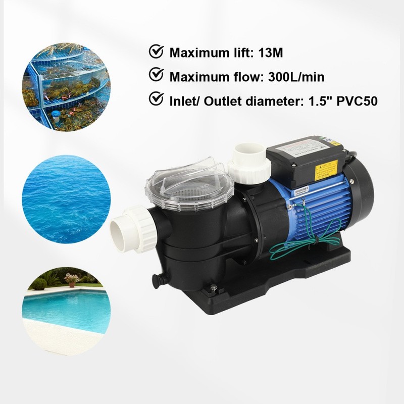 1.2HP Swimming Pool Circulating Pump 900W 300L/min Fish Pond Surface Water Pump gallery