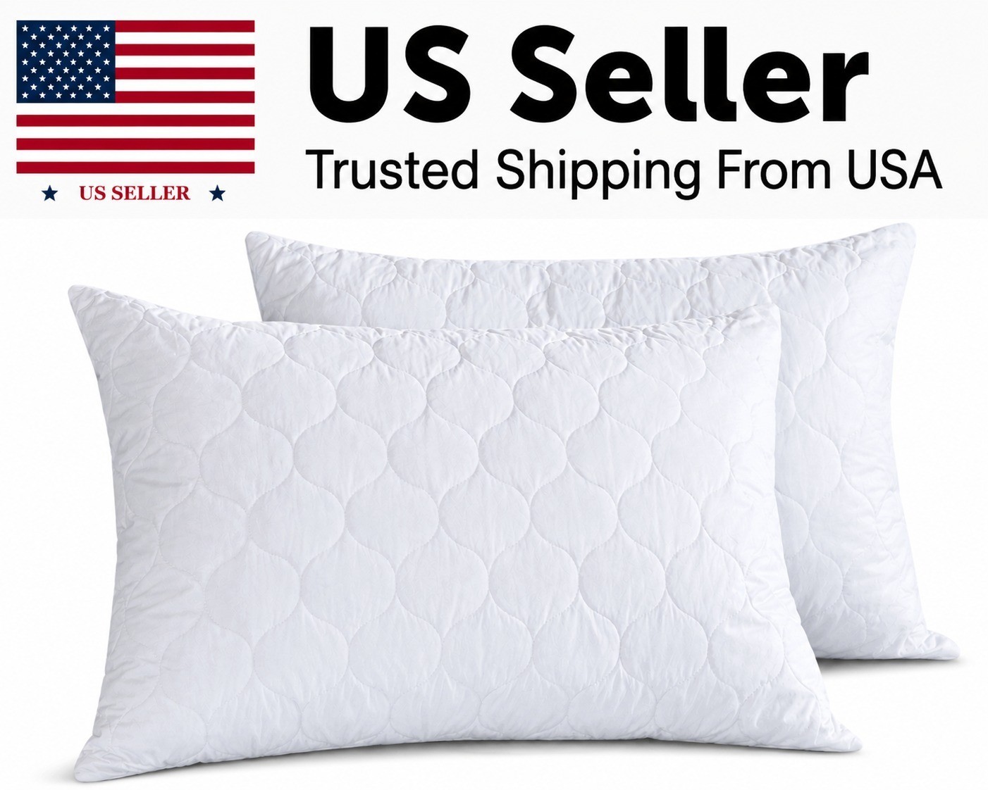 2 Pack Quilted Goose Down Feather Bed Pillows – Soft White, King/Queen/Standard gallery