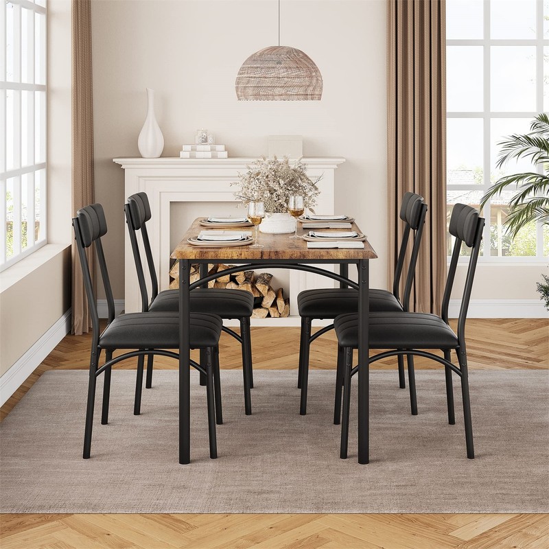 🔥Dining Table Set for 4 Kitchen Table and Chairs Metal and Wood Upholstered Cha gallery