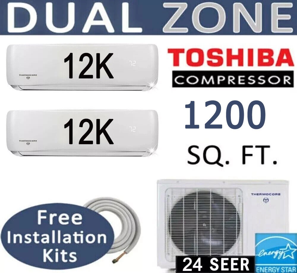 24,000 BTU Dual Zone Ductless Mini Split AC - Heat Pump: 12000+12000 gallery