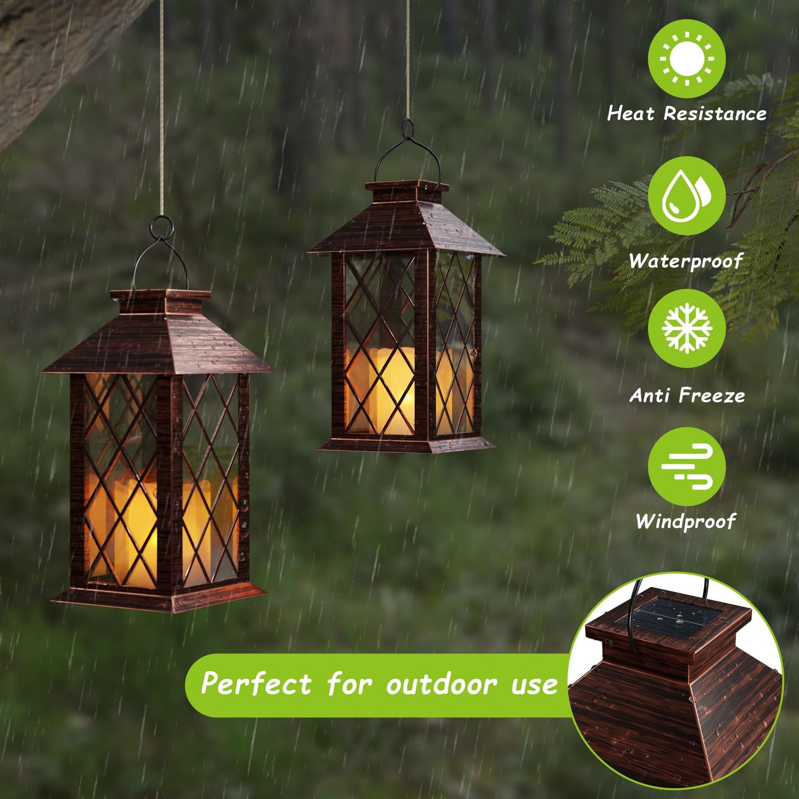 Outdoor Solar Lanterns, Waterproof Hanging Lantern with LED Flickering gallery