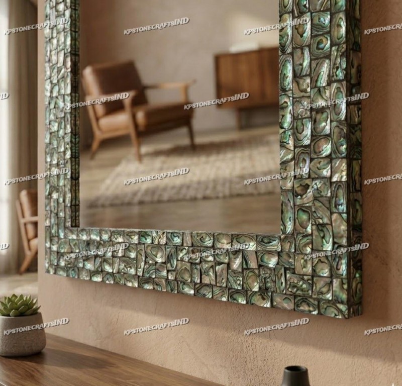 36" Handmade Abalone Shell Mirror Mother of Pearl Inlay Frame Iridescent Mosaic gallery