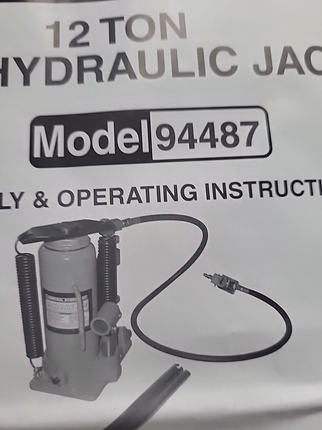 Central Hydraulics Air Jack "12 Ton" Assembly & Operating Instructions Free Ship gallery