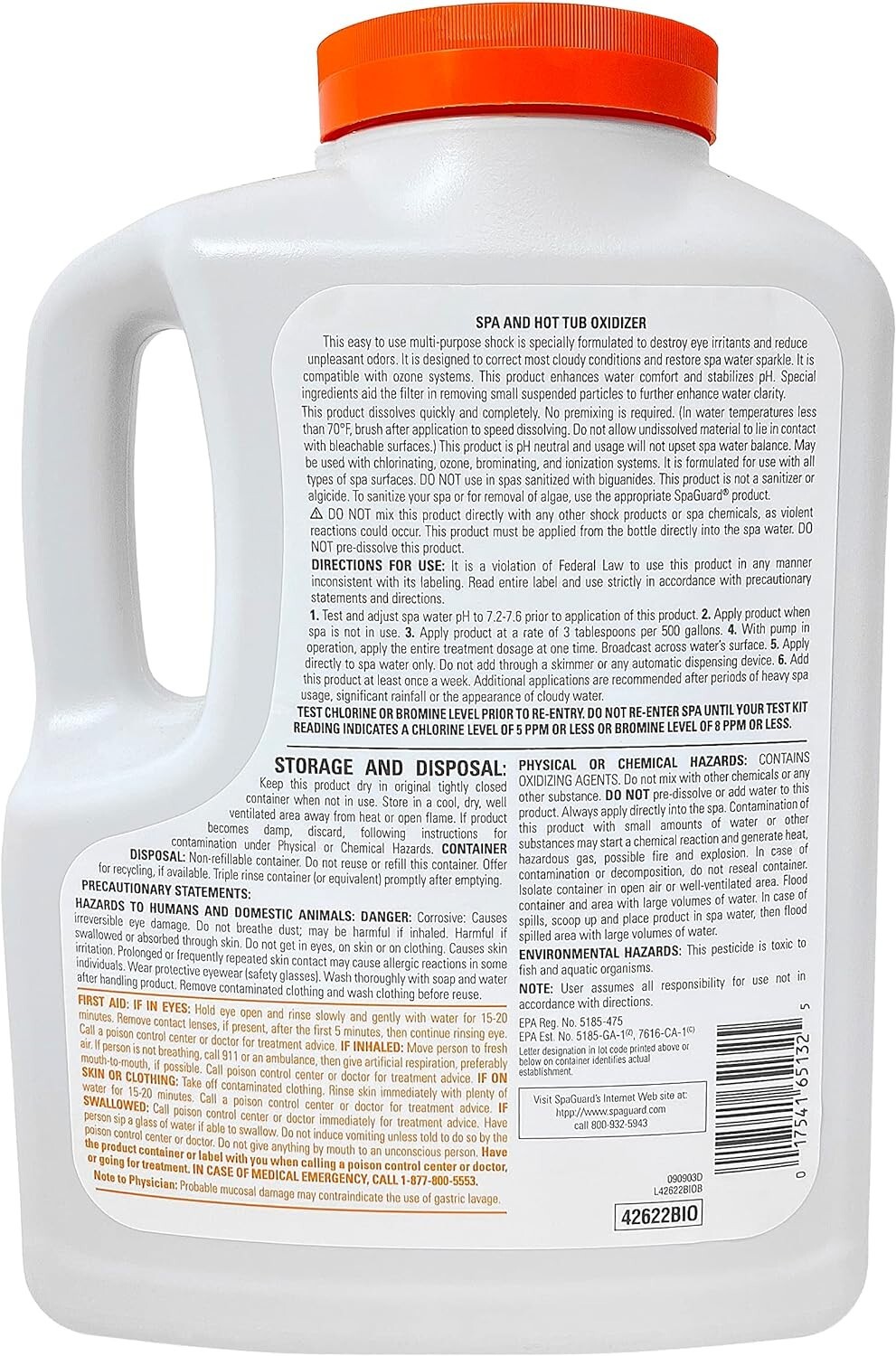 SpaGuard Enhanced Spa Shock, Spas & Hot Tubs, Clear Sparkling Spa Water 6lbs gallery