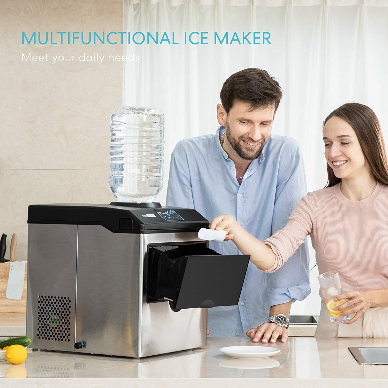 Electric 2 in 1 Countertop Ice Cube Maker with Water Dispenser Combo Machine gallery