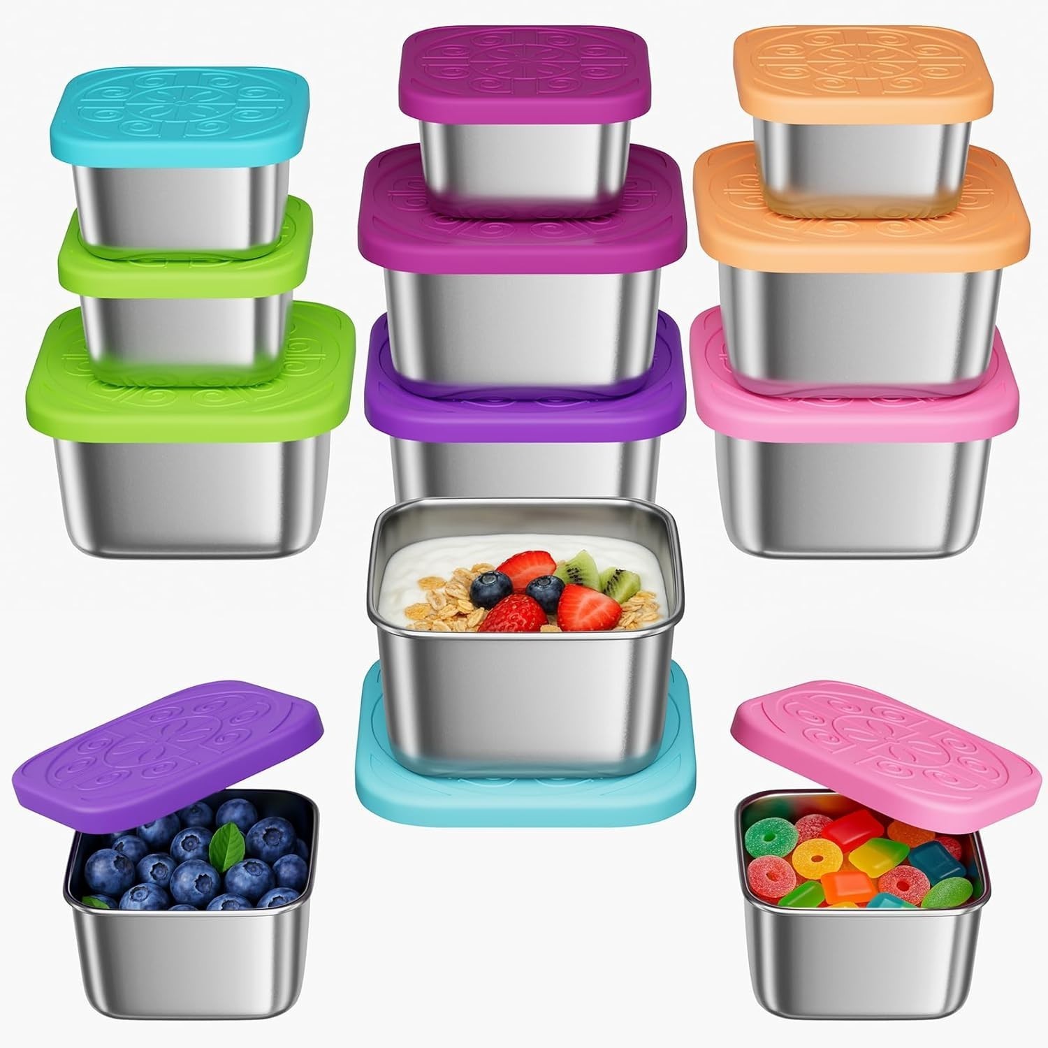 12Pack 6oz Stainless Steel Snack Containers & 2oz Salad Dressing To Go gallery