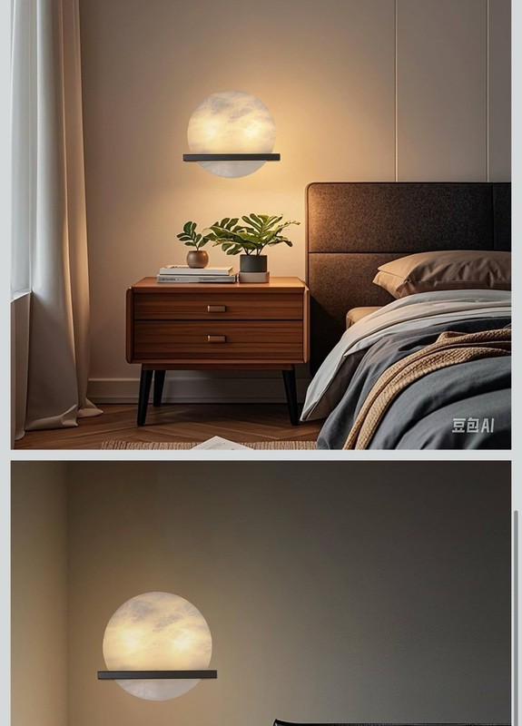 2 Light 10" Round Natural Alabaster Bathroom Wall Sconce Modern Concise Style gallery