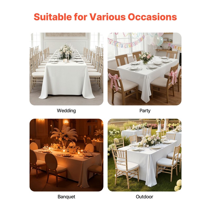 Uimoso 70x120 Inch White Rectangular Tablecloth for Weddings, Parties, 10-Pack gallery