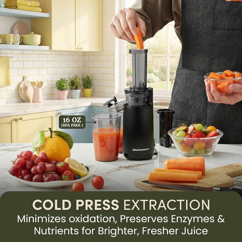 Mini Compact Masticating Cold Press Juicer - 16 oz BPA-Free, Easy Clean Black gallery