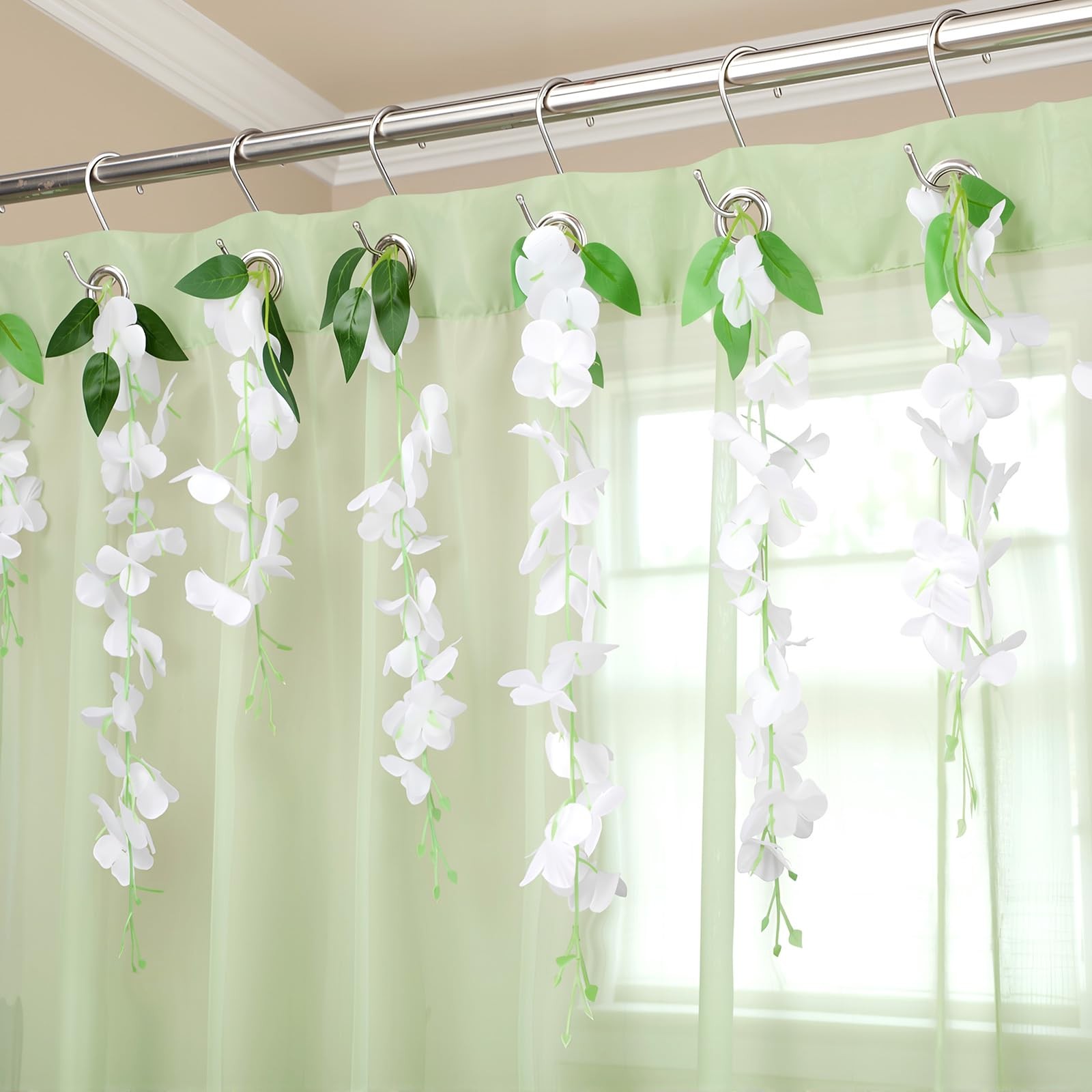 12 Pack Spring Wisteria Flower Shower Curtain Hooks Decorative Floral Rings gallery