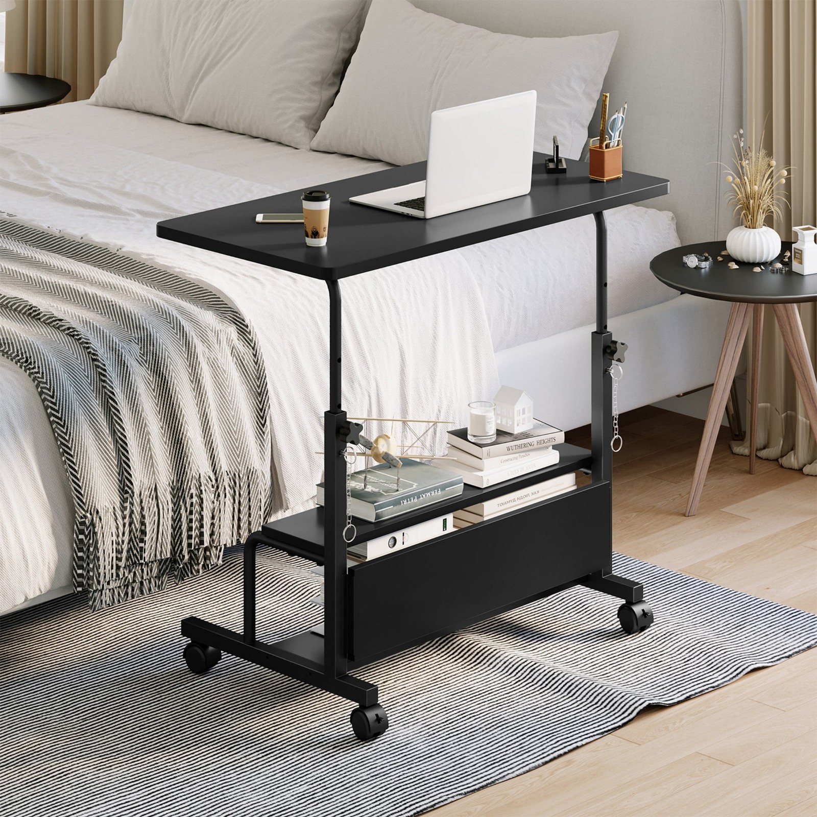31.5'' Adjustable Height Rolling Computer Desk with Storage Shelves, gallery