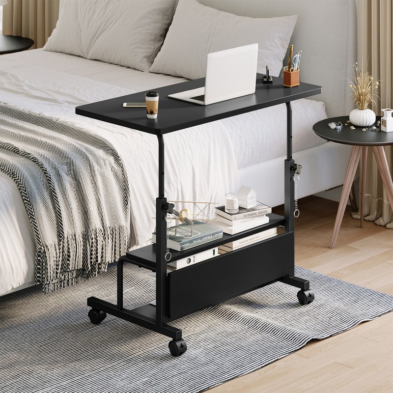 31.5'' Adjustable Height Rolling Computer Desk with Storage Shelves, gallery