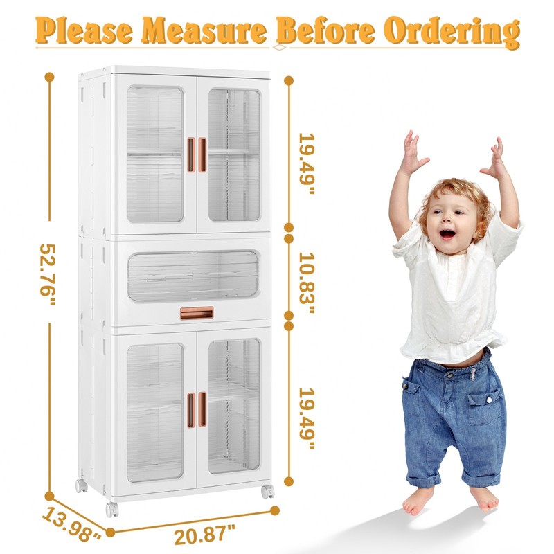 Stackable Plastic Storage Cabinet Foldable Storage Bins with Doors and Wheels gallery