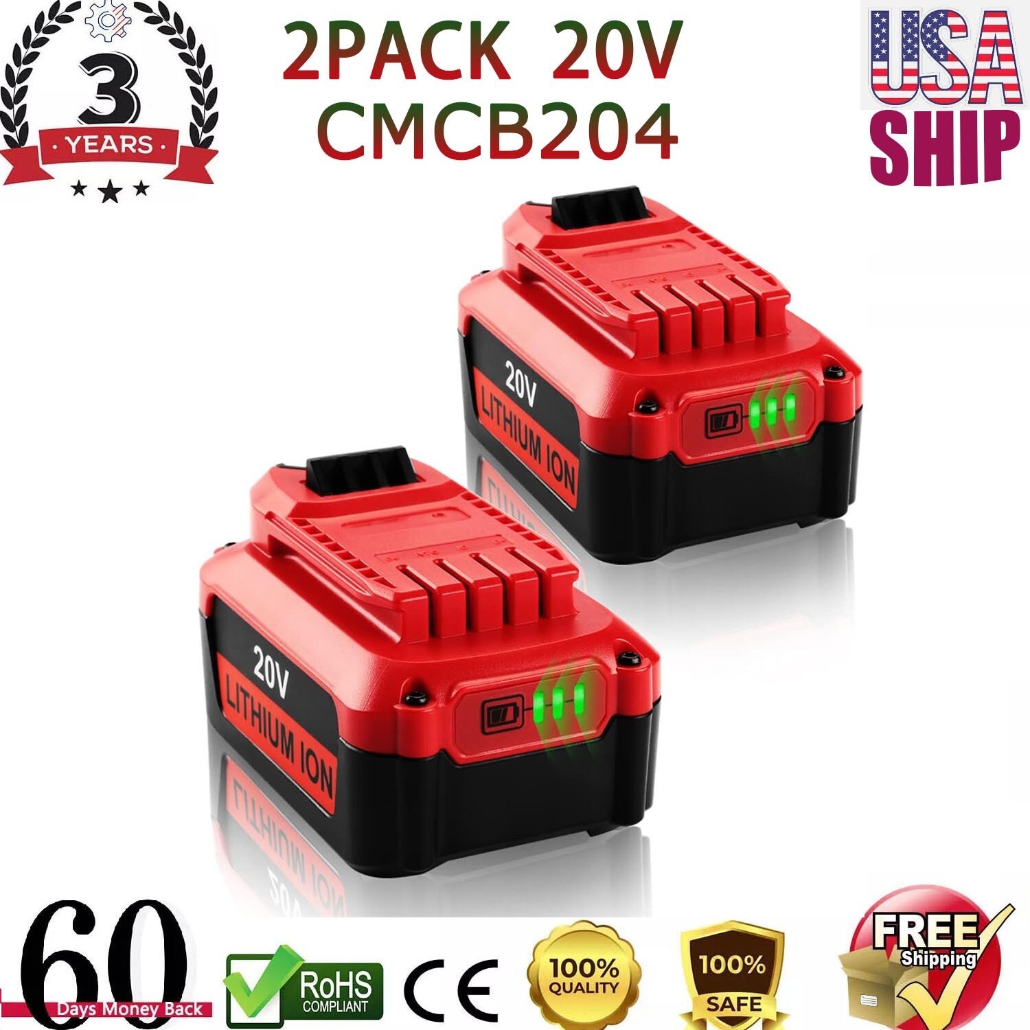 2PACK For Craftsman V20 20 Volt MAX Li-ion 5.0Ah Battery CMCB204 CMCB202 CMCB201 gallery