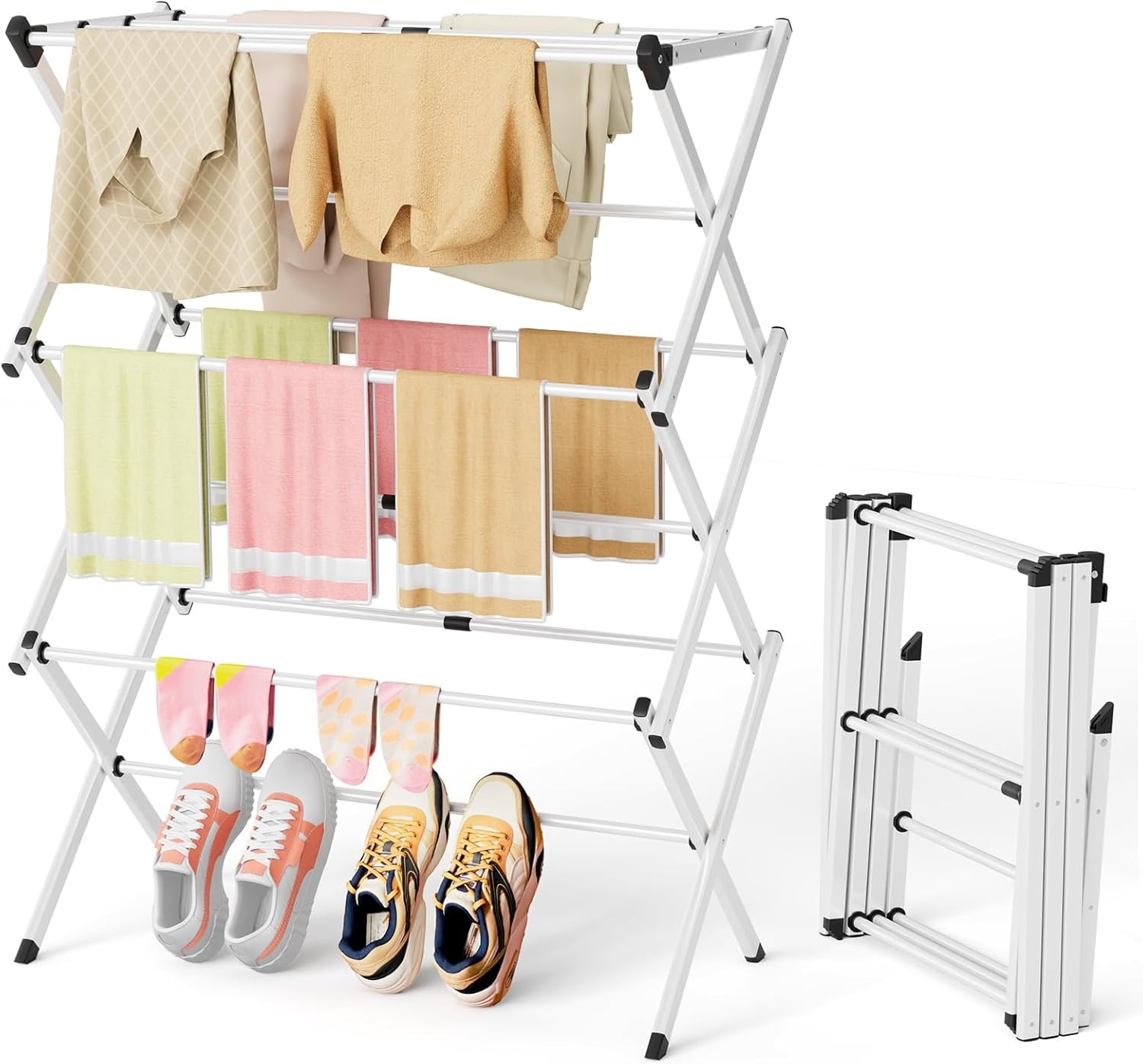 Space Saving Foldable Clothes Drying Rack, Extendable Rustproof, No Assembly gallery